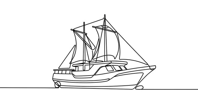 Classic sailing ship line art on white background.