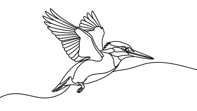 Kingfisher bird flying illustration white background.