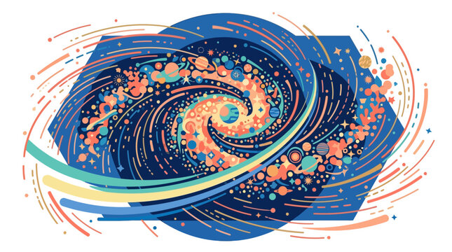 Abstract Flat Illustration of a Spiral Galaxy and Colorful Cosmos
