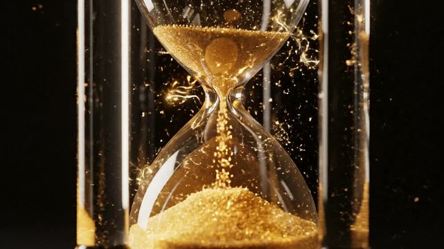 Golden hourglass with glowing particles: time management, success, and luxury concept for business and finance presentations