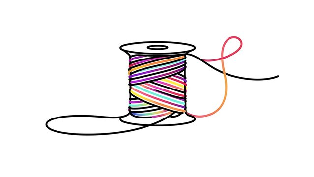 Colorful thread spool with needle white background.