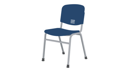 Fototapeta premium Chair features a blue plastic seat and backrest supported by a sturdy gray metal frame in a minimalist style.