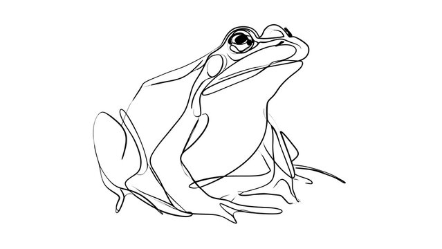 Line art frog illustration white background.
