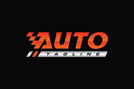 Checkered Flag Auto Logo with Tagline Bar