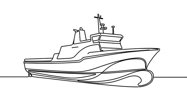 Minimalist ship line art white background.