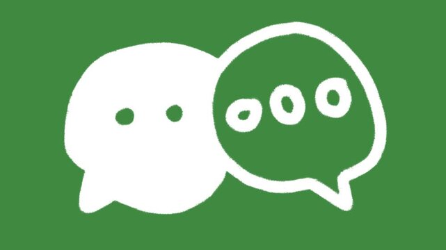 Dual speech bubble chat conversation hand-drawn cartoon graphic with chalk outline messaging communication icon and creative forum symbol isolated on green screen background for dialogue element.