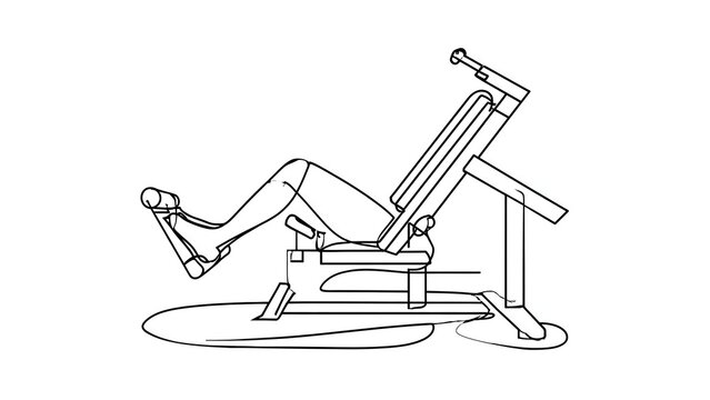 Man doing leg press exercise on gym machine white background.