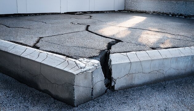cracked concrete foundation with large fissures on corner crumbling cracks water damage
