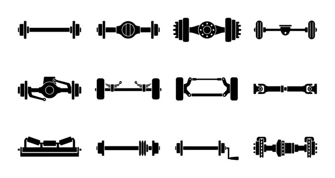 Automotive Axle Set: Diverse Drive Shafts, Rear Axles, and Drivetrain Components for Vehicle Engineering and Mechanical Design