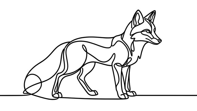 Minimalist fox line art illustration white background.