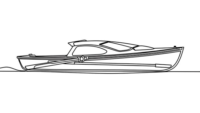 Minimalist line art boat on white background.