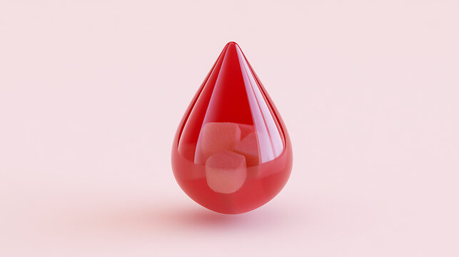 Vibrant Red Teardrop Shape with Reflective Surface on Light Background, Symbolic of Fluid, Health, or Emotion