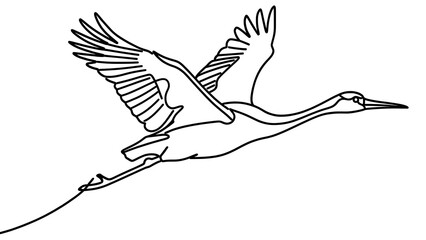 Fototapeta premium Flying crane bird illustration white background.