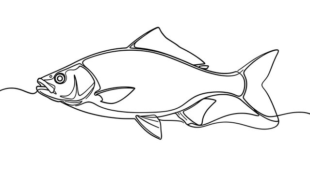 Line art fish illustration on white background.