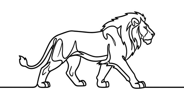 Minimalist lion line art illustration white background.