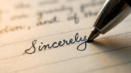 Fototapeta premium Detailed macro of a pen writing sincerely on notebook paper as part of back to school supplies.