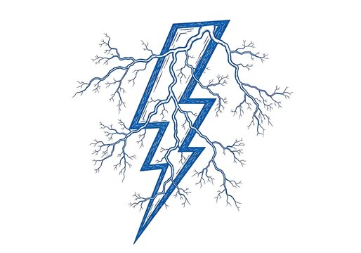 Blue lightning bolt striking bare tree branches