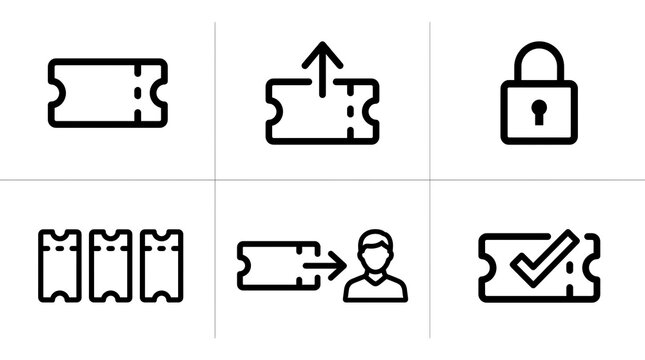 Ticket and Booking Line Icon Set for Events and Travel