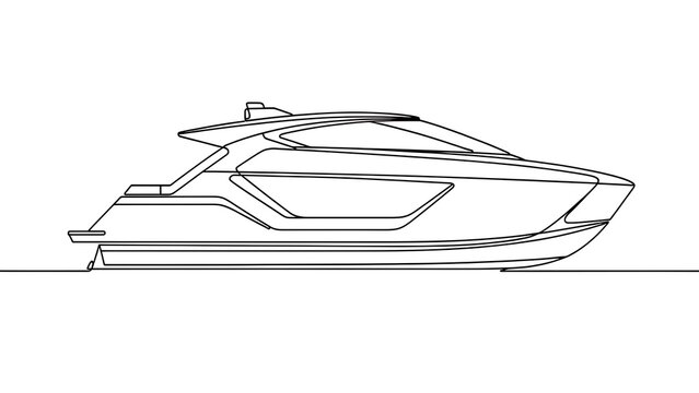 Luxury yacht line drawing white background.