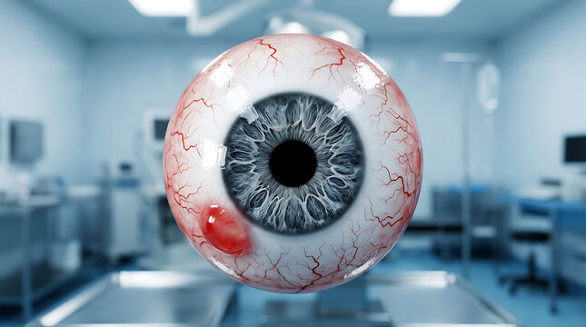Close-up of human eye with visible vessels and red veins iris