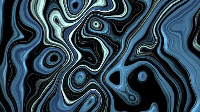 Elegant abstract fluid background with vibrant blue flowing lines and smooth organic patterns over a deep black surface. Perfect for corporate videos, technology presentations, and motion graphics