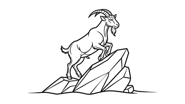white background mountain goat climbing rocks illustration.