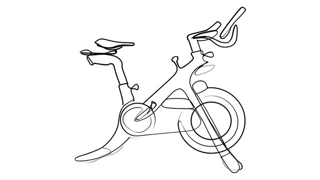 Stationary exercise bike line art white background.