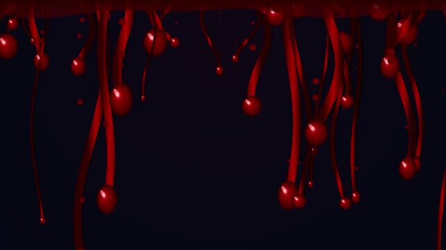 Red liquid dripping downward creating abstract trails on dark background