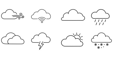 Fototapeta premium Weather and Cloud Forecast Line Icon Set, Editable Stroke Vector Icons.