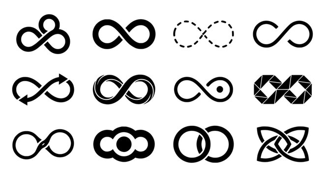 Set of infinity symbols, endless loop icons, vector illustration