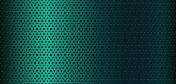 Green perforated plate texture with metal dotted background. Wall hole frame with mesh board and black pegboard grate. Comb sheet metal with peg iron perforated and honey net bg.	