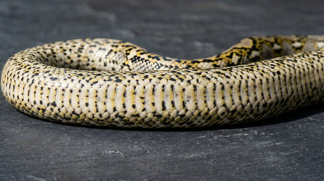 Detailed Close-Up of a Python's Intricate Scale Pattern and Texture on Dark Surface