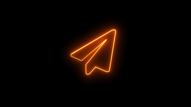 Paper Plane neon icon animation. Animated neon send icon isolated on black background. glowing neon send icon animation black background. 4K Video motion graphic animation.