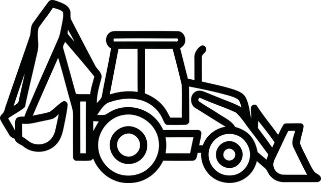 Backhoe Loader Icon: Digging Machine, Construction Vehicle, Industrial Equipment