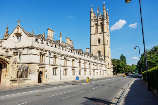 Historic Magdalen Tower and college, High street, Oxford, UK