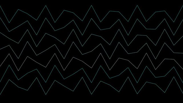 Abstract digital animation of neon blue jagged wave lines flickering on a black background