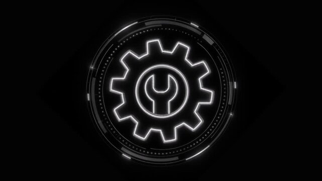 Glowing Spinning gears animation. Glowing  setting icon Technology setting icon Adjusting, service, setting, maintenance on black background.