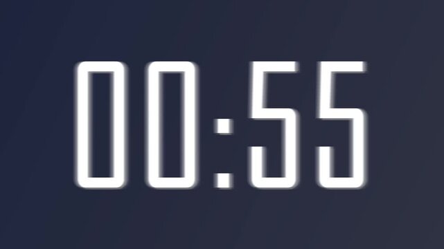 Digital Countdown Timer Animation, 1 mint, 1 minuter countdown timer on black background.