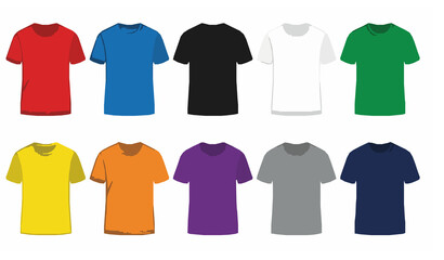 Naklejka premium Blank Colored T Shirt Vector Mockup Set with Front and Back Apparel Templates