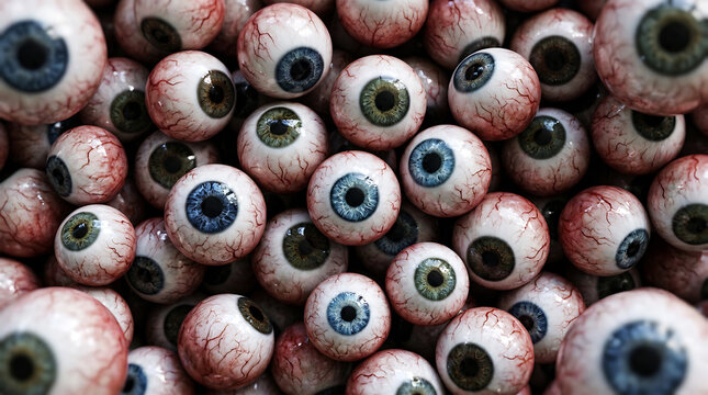 Close-up macro of patterned human eyeballs in red and white