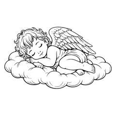 Obraz premium Sleeping cherub on fluffy cloud.