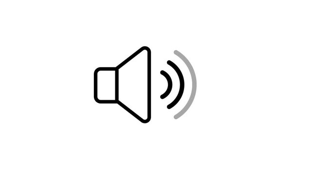 Animated speaker sound volume icon with expanding wave loop on green screen and white background for audio control, UI interface, and video asset.
