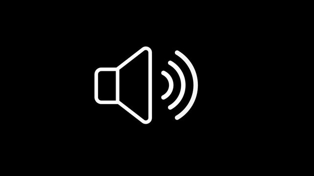 Animated speaker sound volume icon with expanding wave loop on green screen and white background for audio control, UI interface, and video asset.
