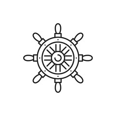 Boat control rudder isolated steering wheel thin line icon. Vector marine navigation equipment, vessel control object by captain or sailor, ship wheel. Seafarer handwheel or ship-wheel with handles © Vector Tradition
