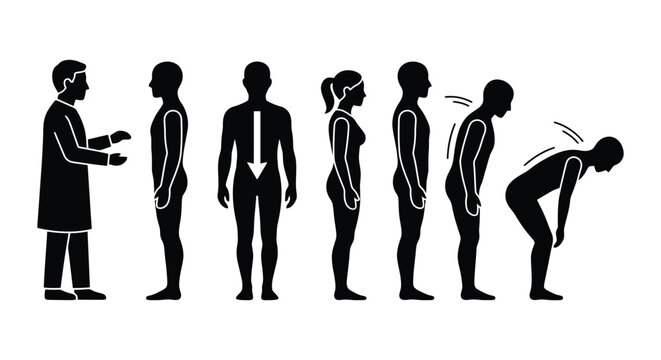 People bending over demonstrating posture problems and solutions for health.