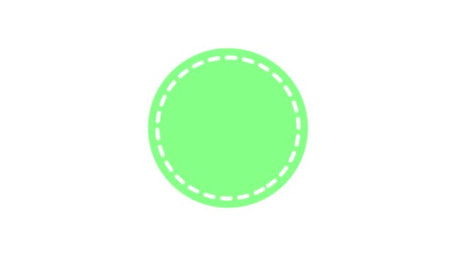 Animated colorful stitched circle badges set on green screen background. Blank badge overlay template for logo, text, label, sale tag, or promo.