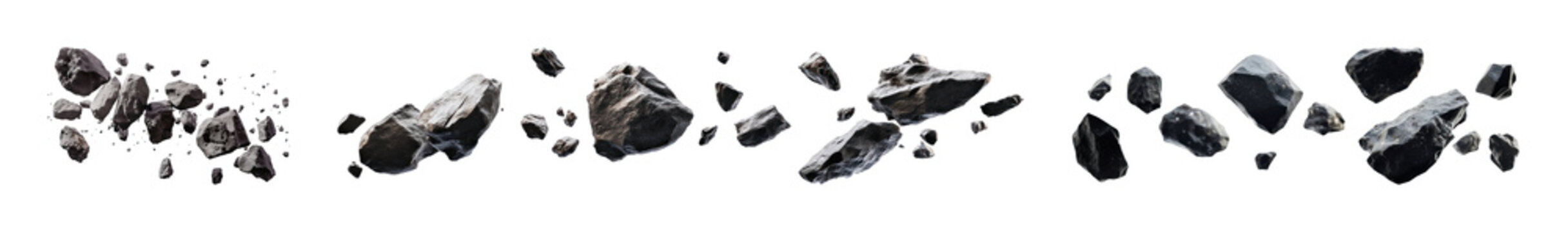 PNG Floating dark rocks in space on transparent background