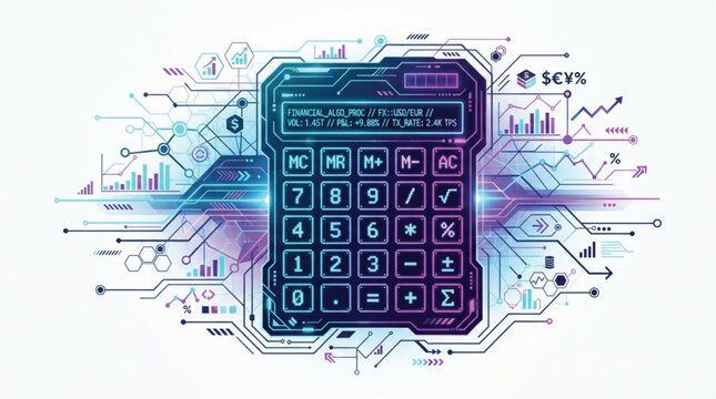 Digital calculator tech vector illustration abstract finance algorithmic data icon