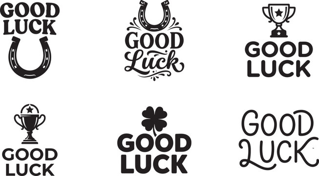 Collection of six different good luck typography and icon designs