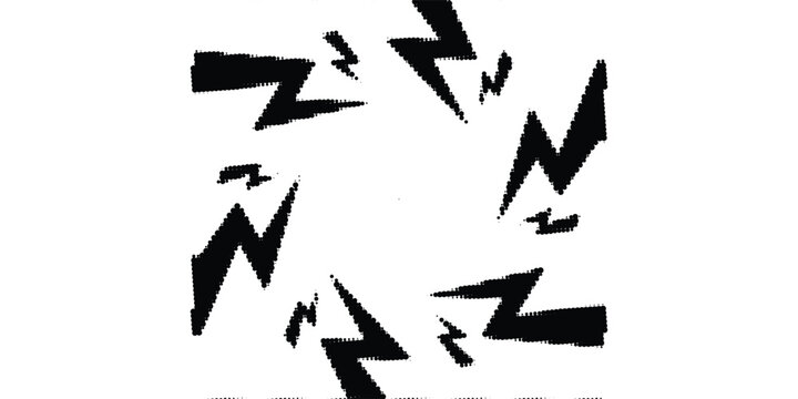 Halftone grunge lightning bolts set. black dotted flash thunderbolt. dotted thunder bolt symbol collection